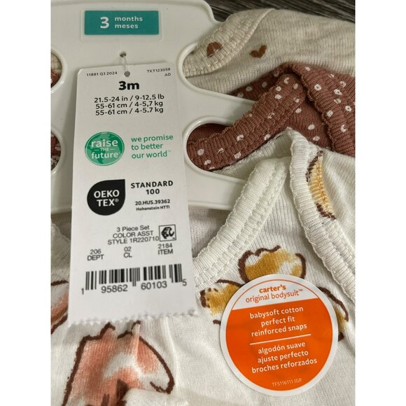 Carters Baby Girls 3-Pack Long-Sleeve Bodysuits 3 months NWT - Picture 3 of 6